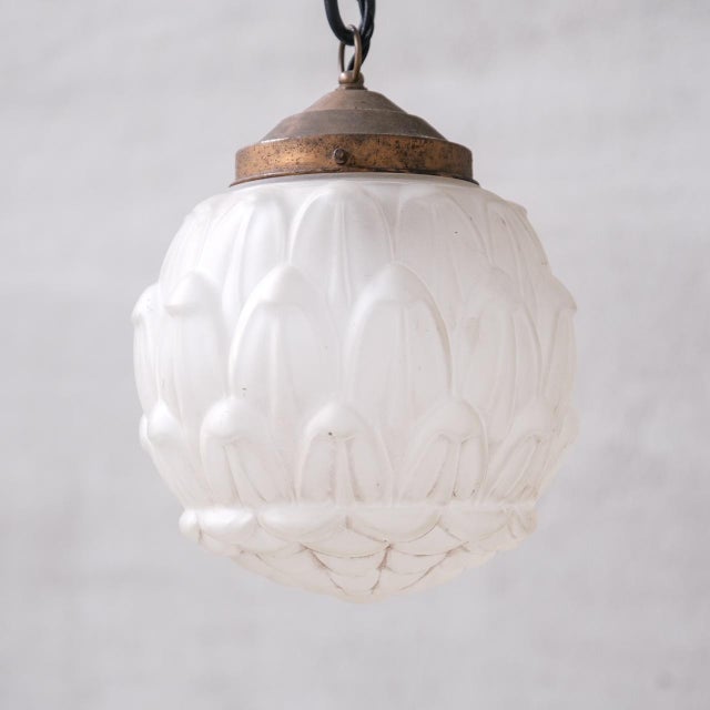 Opaque Brass and Glass Artichoke Pendant Light For Sale - Image 6 of 7