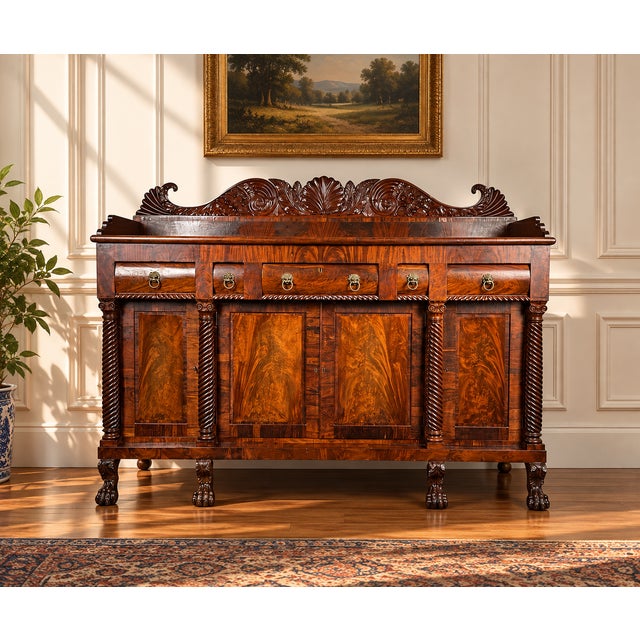 This is a wonderful example of an American Empire sideboard, likely made in Philadelphia around 1840, where cabinetmakers...