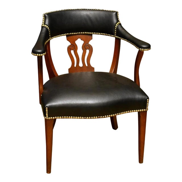 Modern English Mahogany and Leather Captains Chair For Sale