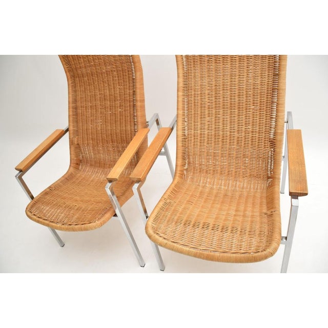 Brown Vintage Chrome and Rattan Armchairs by Dirk Van Sliedregt for Gebroeders Jonkers Noordwolde, 1960s, Set of 2 For Sale - Image 8 of 12