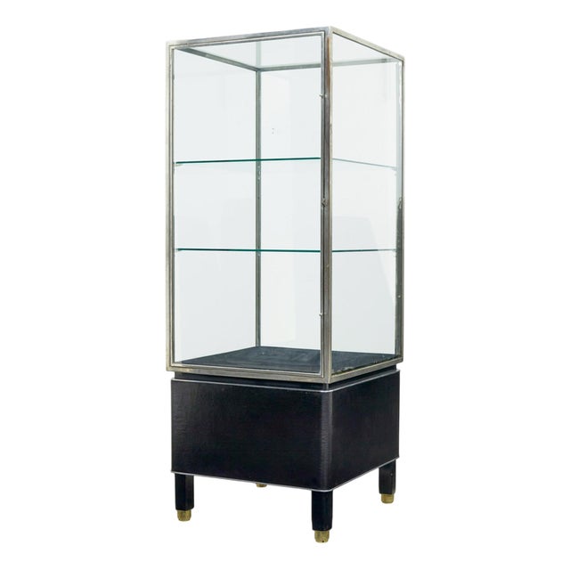 Vintage Art Deco Steel and Leather Glazed Display Cabinet, 1930s For Sale