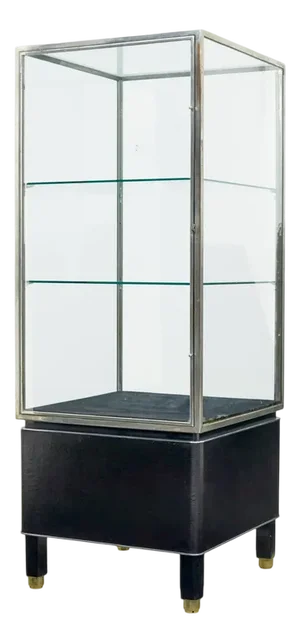 Vintage Art Deco Steel and Leather Glazed Display Cabinet, 1930s