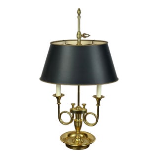 Vintage Baldwin Solid Brass Bouillotte 2 Arm Candlestick Table Lamp For Sale