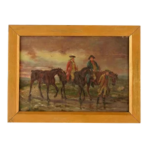 18th Century Soldiers on Horseback British School Oil on Board Framed