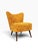 Gold Pair of Danish Modern Cocktail Chairs | Curved Winged Backs in Golden Mustard Tweed | Tapered Wood Legs | C. 1950s For Sale - Image 8 of 15