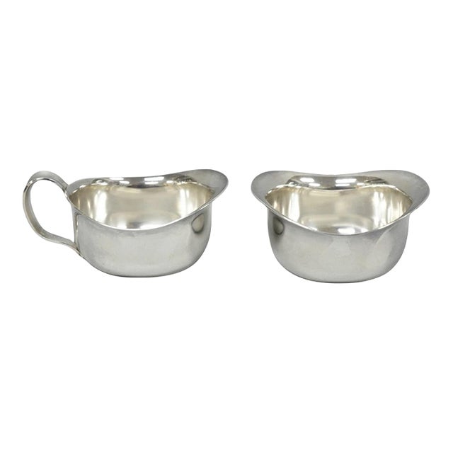 Vintage Carl Cohr Denmark Mid Century Modern Silver Plated Creamer & Sugar Bowl For Sale
