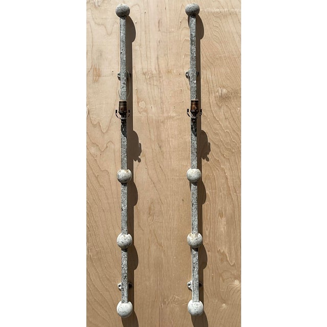 Vintage Metal Ball Finial Wall Sconces - A Pair For Sale - Image 10 of 12