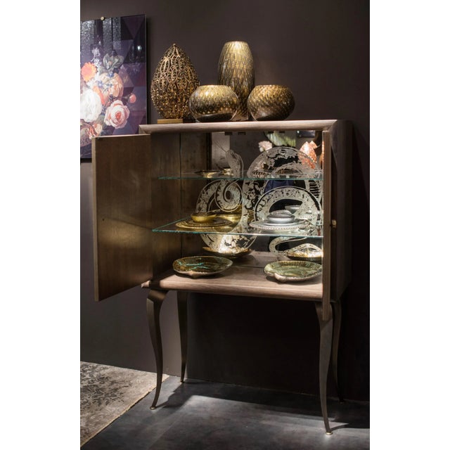 Eden Bar Cabinet with Two Leather Doors & Embroidery by Giorgio Ragazzini for VGnewtrend For Sale - Image 6 of 7