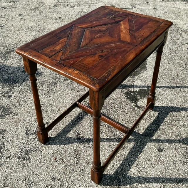 Meet the Vintage Boho Theodore Alexander “Castle Bromwich” Reclaimed Wood Side Table: a stunning piece that combines...