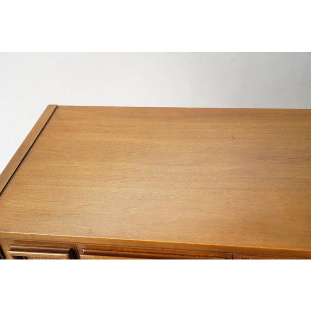 Brown 1960s Thomasville Mid-Century Modern Walnut & Cane Gentleman’s Chest / Highboy Dresser For Sale - Image 8 of 12