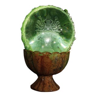 Late 19th Century Buddhist Relic Sphere With Thousand-Hand Guanyin, 1540g, Green Crystal Ball For Sale
