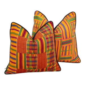 Set of Two, Multicolor Vintage African Kente Pillow Covers