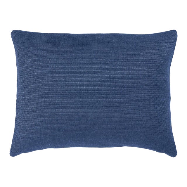 Schumacher Piet Performance Linen 16" Lumbar Pillow In Indigo For Sale