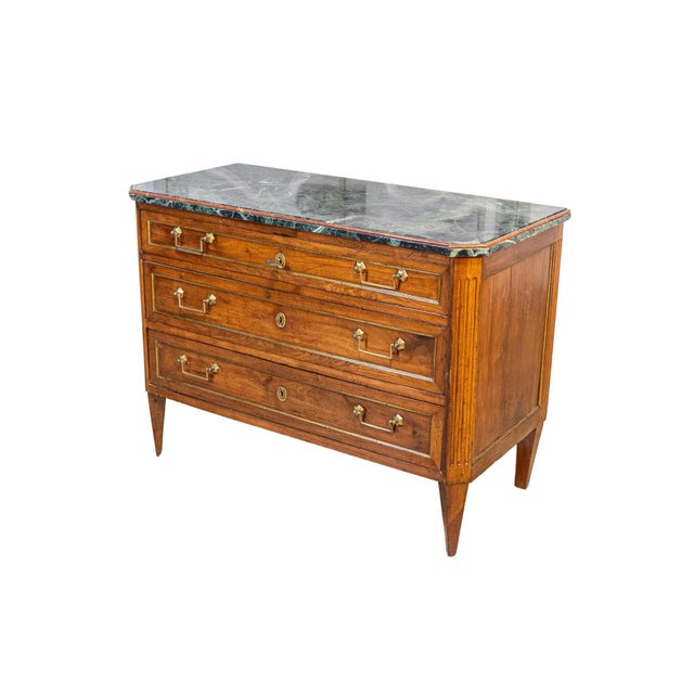Italian Piemontese 1890s Three-Drawer Walnut Commode with Dark Green Marble Top For Sale - Image 11 of 18