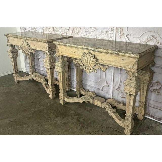 Pair of French Baroque Louis XIV Style Console Tables For Sale - Image 4 of 18