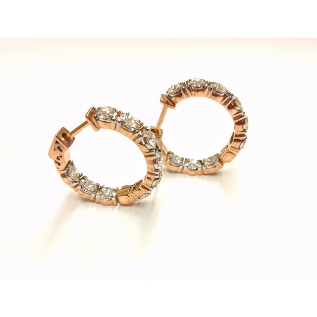 Modern 10k Rose Gold 2-1/2 CTTW Natural Diamond Illusion Hoop Earrings, 20 Mm, Pair For Sale - Image 3 of 5