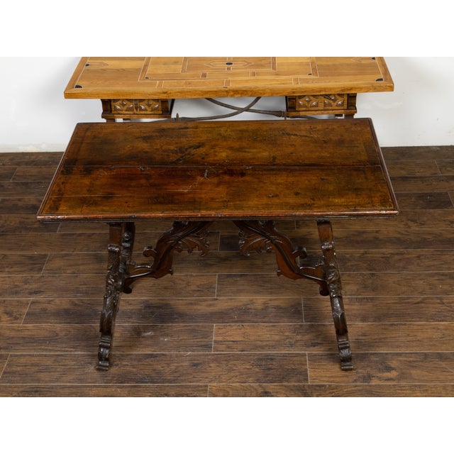 Wood Italian 18th Century Baroque Walnut Fratino Console Table with Carved Foliage For Sale - Image 7 of 12