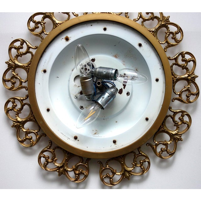 Brass and Frosted Glass 3-Light Ceiling Lamp from Kaiser-Leuchten, 1940s For Sale - Image 12 of 14