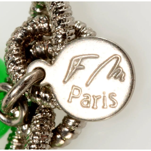1980s Francoise Montague Paris Necklace Green Resin Beads With White Rhinestone Rondelles For Sale - Image 4 of 4