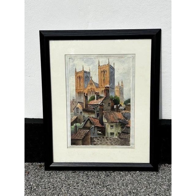 Modern P Wood, Ripon Cathedral, 1949, Watercolour, Framed For Sale - Image 3 of 7