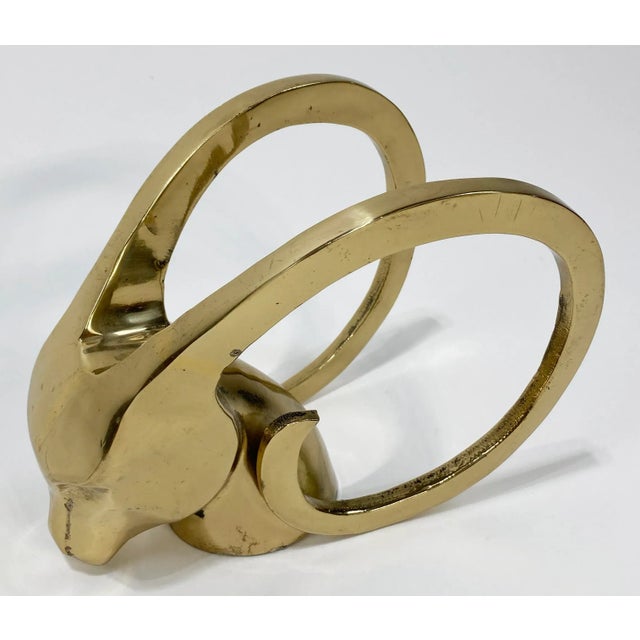 VIntage Brass Rams Head Bookend Decorative Objet For Sale In Kansas City - Image 6 of 7