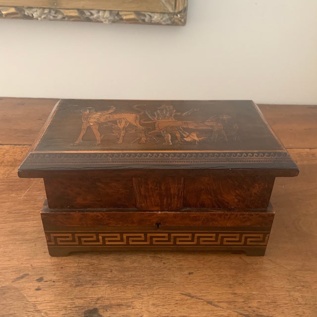 Antique Italian Wood Inlay Greek Key Jewelry Box For Sale - Image 13 of 13