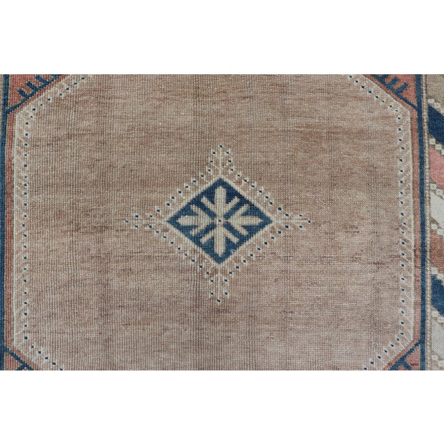 Peach Vintage Turkish Oushak Rug With Elegant Blue and Soft Peach Motifs 5'7 X 7'8 For Sale - Image 8 of 10