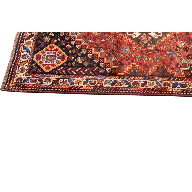 Vintage Hand-Knotted Persian Qashqai Rug 3'10" X 5'2" For Sale - Image 9 of 15
