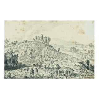 Jan Peeter Verdussen, The Gardens in Rome, Mixed Media on Paper, 1742 For Sale