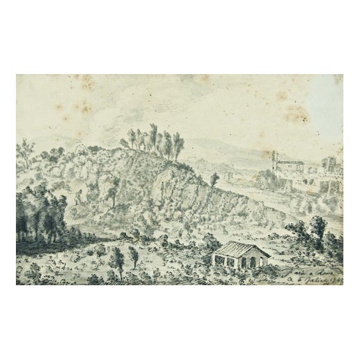 Jan Peeter Verdussen, The Gardens in Rome, Mixed Media on Paper, 1742 For Sale