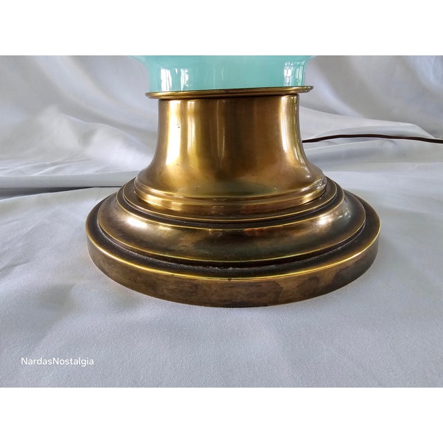 Mid-Century Modern 1950's Vintage Murano Attributed Tiffany Box Blue Opaline Hand Blown Glass Table Lamp For Sale - Image 3 of 12