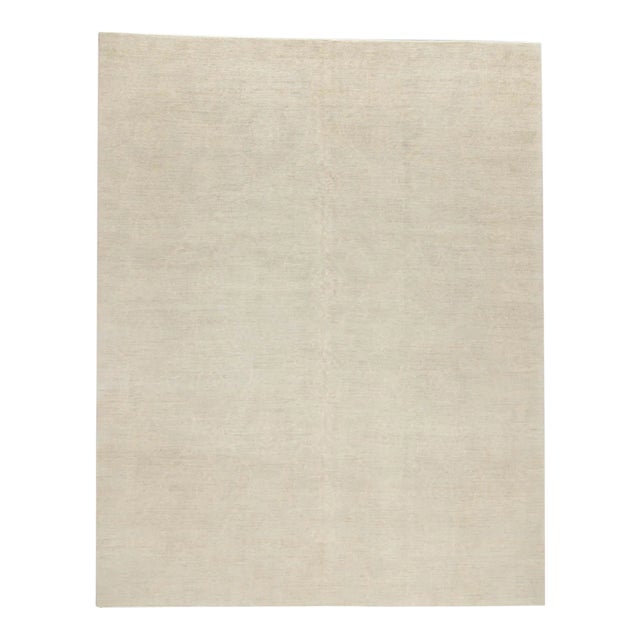 Contemporary Allover Botanical Neutral Pistachio Hand Knotted Rug - 8’2” X 10’2” For Sale