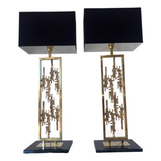 Brass and Marble Table Lamps, 1980s, Set of 2 For Sale