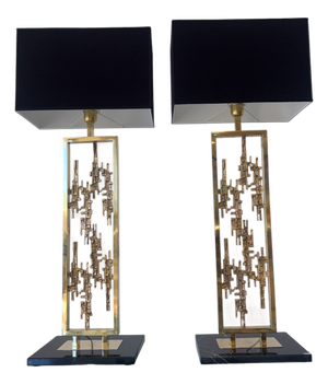 Brass and Marble Table Lamps, 1980s, Set of 2