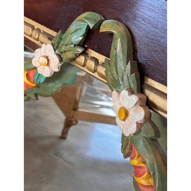 Early 20th French Wood Wall Mirror With Painted Garland of Flowers For Sale In Miami - Image 6 of 7