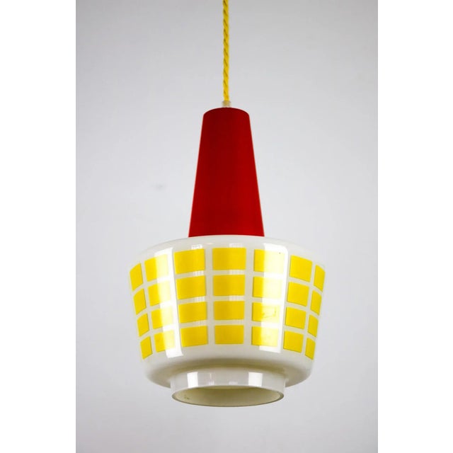 Mid-Century Red and Yellow Glass Pendant Lamp For Sale - Image 10 of 16