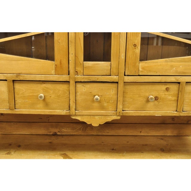 Antique French Country Provincial Pine Wood Buffet Cupboard China Cabinet Hutch For Sale - Image 4 of 18