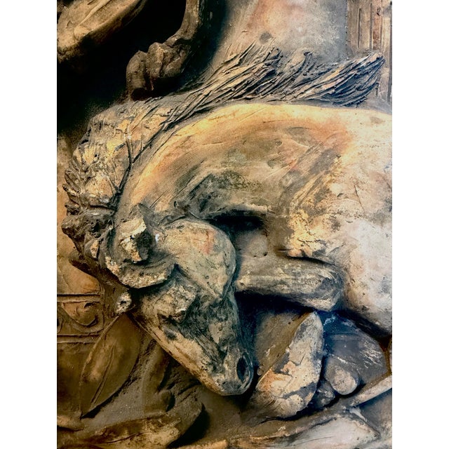 1970s Neoclassical Terracotta Wall Relief Plaque With Horses & Classical Columns For Sale In Greensboro - Image 6 of 11
