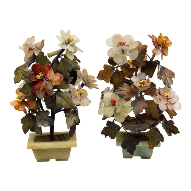 Assembled Chinese Hardstone Flowers - a Pair For Sale
