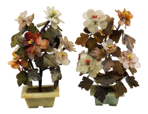 Assembled Chinese Hardstone Flowers - a Pair
