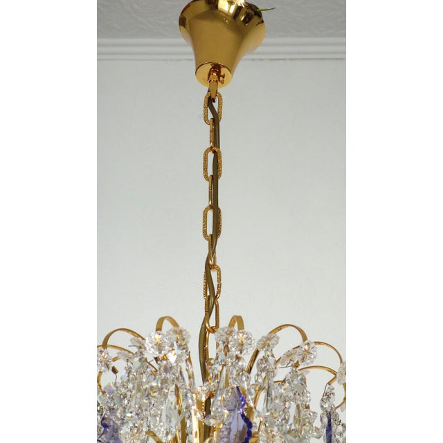 24K Gold-Plated Brass and Lead Crystal Chandelier, 1970s For Sale - Image 4 of 16
