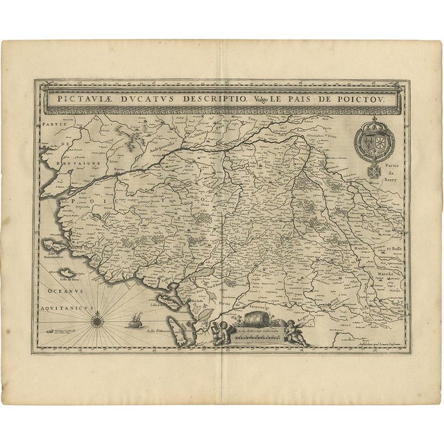 Antique Map of the Region of Poitou by Janssonius, 1657 For Sale