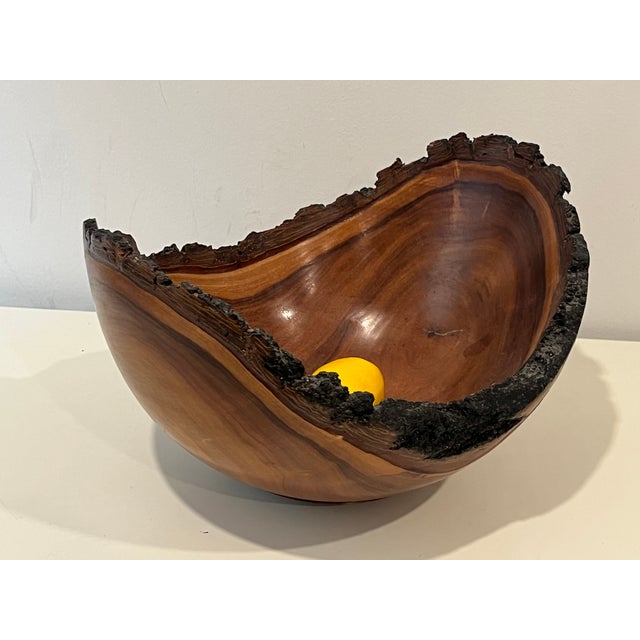 Natural Edge Milo Wood Centerpiece Bowl Hawaii 13"l X 8"h Signed For Sale In New York - Image 6 of 9