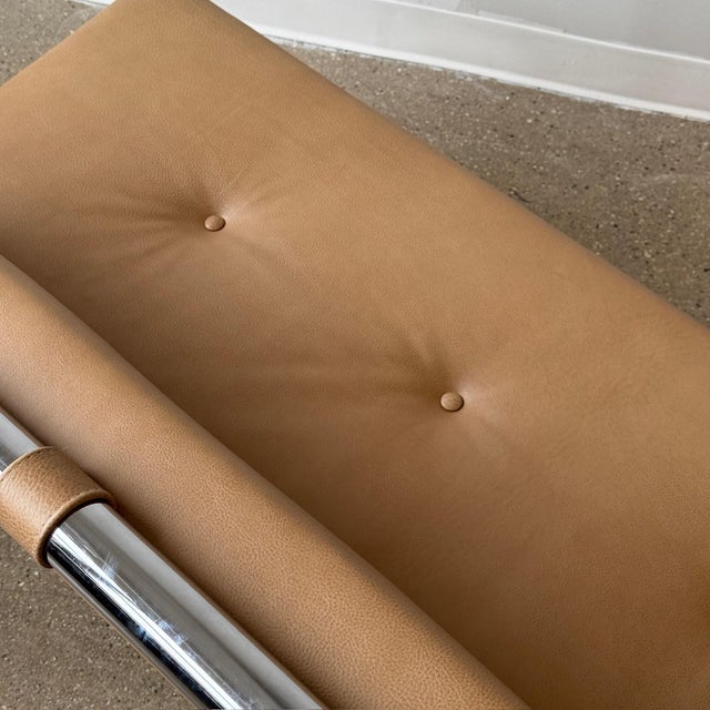 Brown 1970s Leather/Chrome Sled Settee Attributed to Arthur Umanoff for Directional For Sale - Image 8 of 10