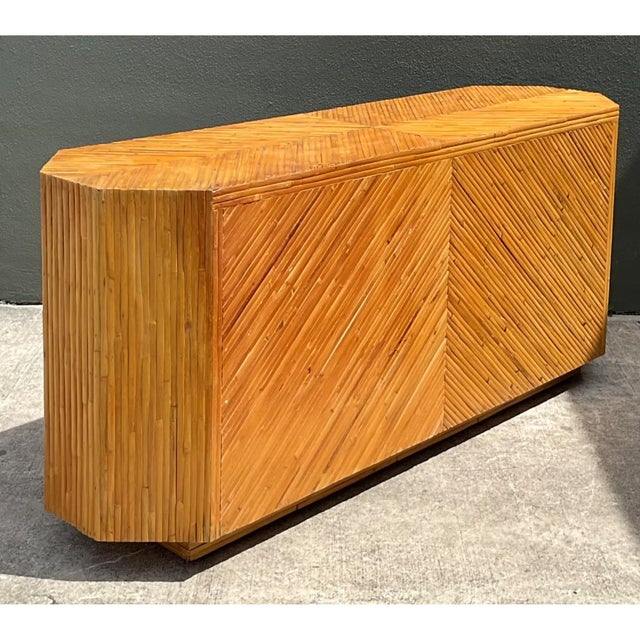 Late 20th Century Vintage Chevron Rattan Six-Drawer Dresser For Sale - Image 5 of 12