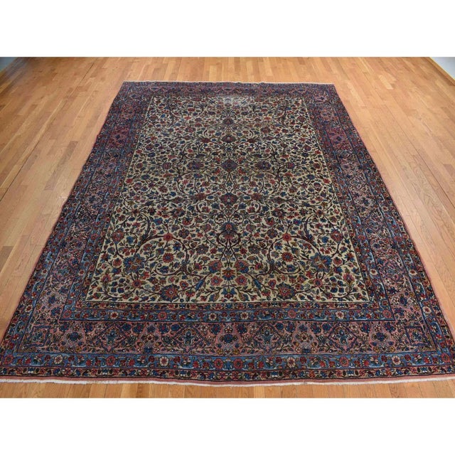 1920 8'9"x11'5" Yellow Antique Persian Kerman Even Wear Pure Wool Hand Knotted Rug For Sale - Image 4 of 11