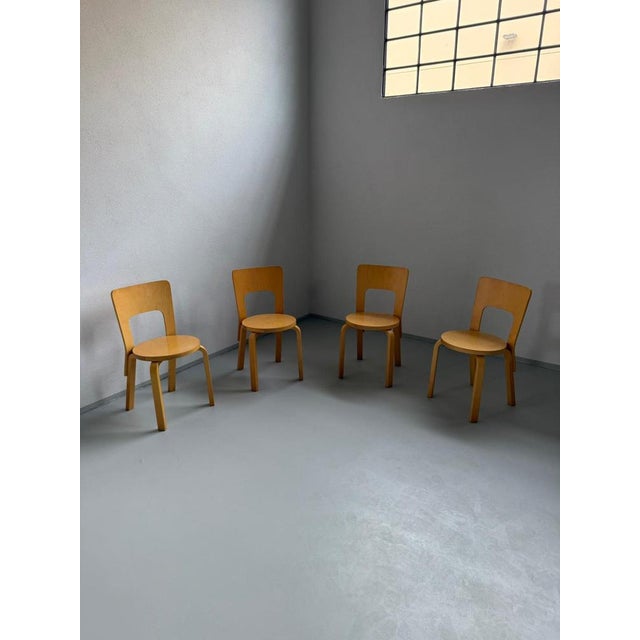 Model 66 Chairs by Alvar Aalto for Artek, 1980s, Set of 4, in Good conditions. Designed 1920 to 1949 I have official proof...