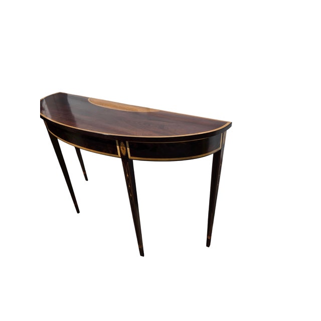 Stickley 1980s Stickley Federal Style Demilune Mahogany Inlaid Yew Wood Hall Console Table For Sale - Image 4 of 18
