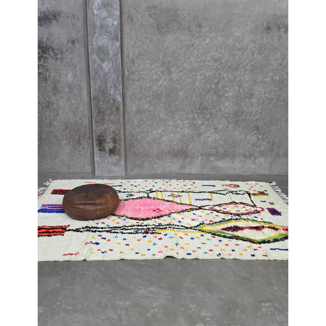 Ivory Handwoven Colorful Azilal Wool Rug - 9.8 X 6.2 Ft For Sale - Image 8 of 8