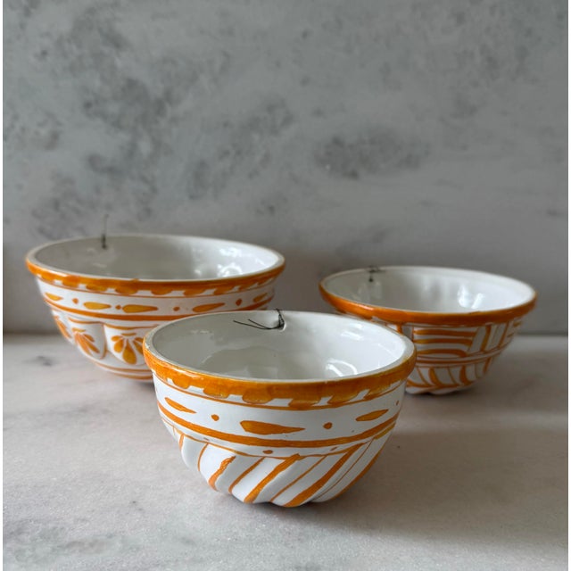 Set of 3 Ceramic Orange and White Hand Painted Molds For Sale - Image 4 of 12